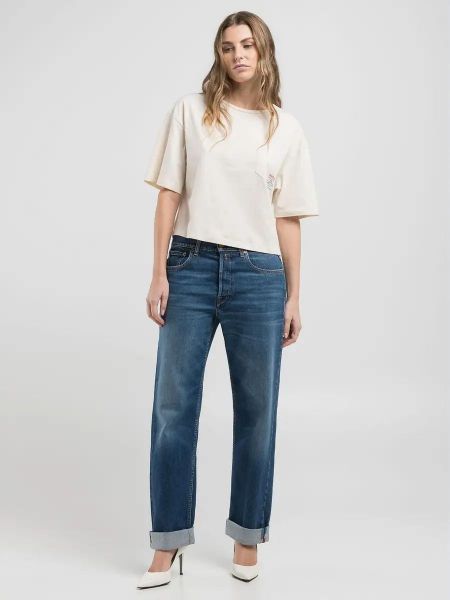 Replay T-Shirt Donna In Cotone Supima - Qualità Premium Con Etichetta Rosa - 3
